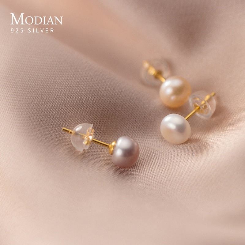 Multi-Color Natural Pearl  Anti-Allergy Stud Earring