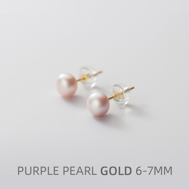 Multi-Color Natural Pearl  Anti-Allergy Stud Earring