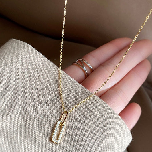 Gold Plated Gothic Oval Pave  Necklaces