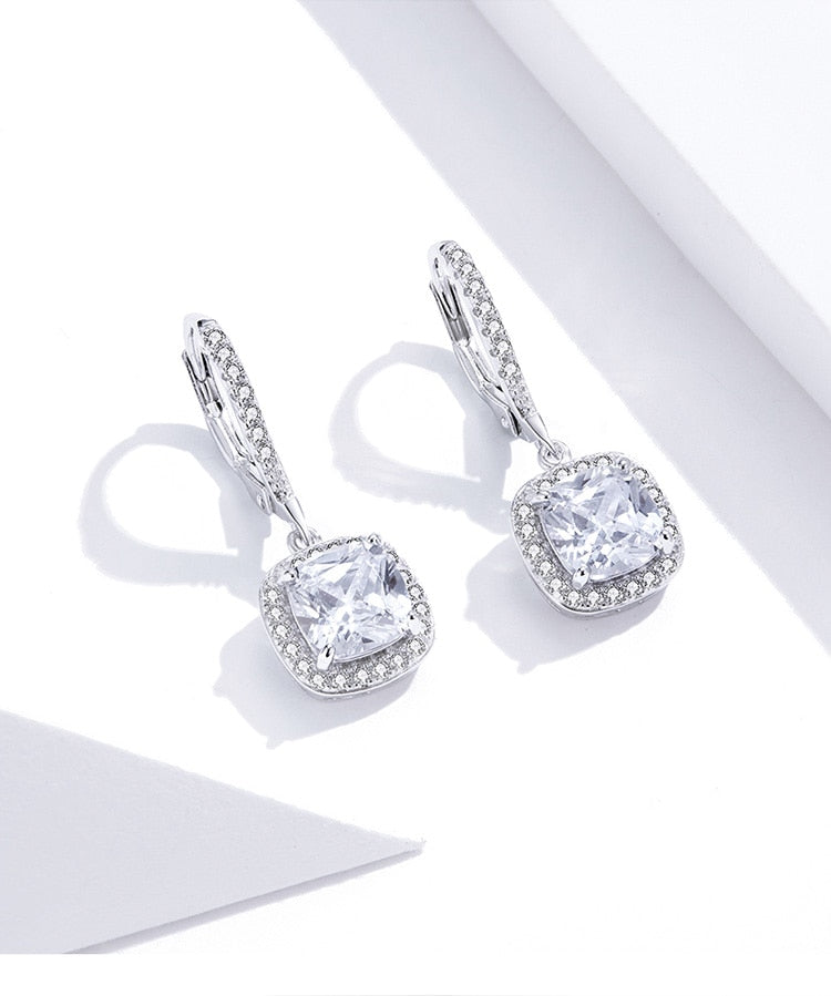 Dazzling Cubic Zircon Square Geometric Drop Earrings