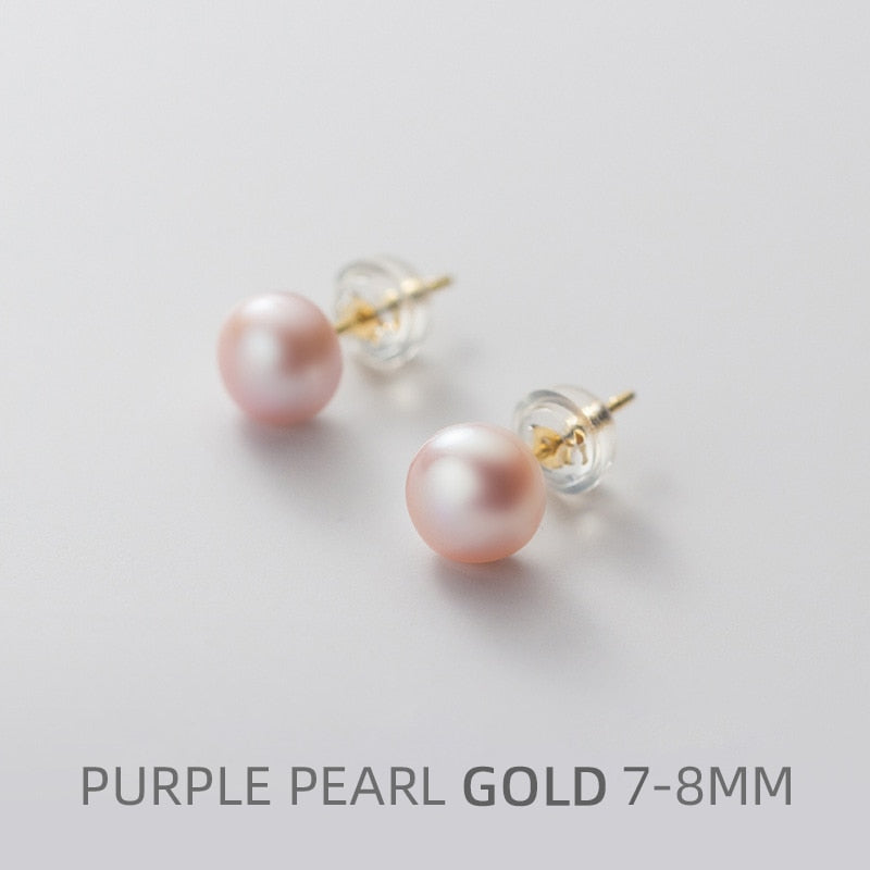 Multi-Color Natural Pearl  Anti-Allergy Stud Earring