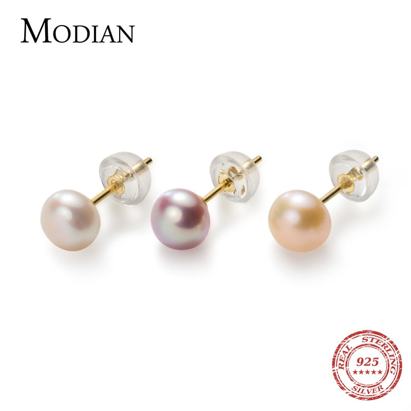 Multi-Color Natural Pearl  Anti-Allergy Stud Earring