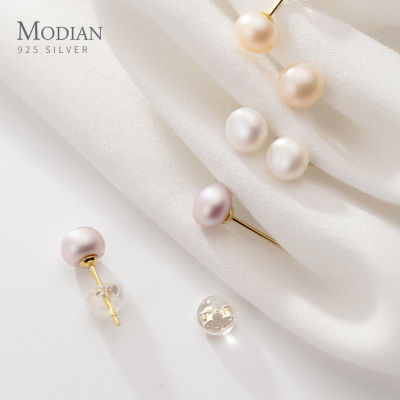 Multi-Color Natural Pearl  Anti-Allergy Stud Earring