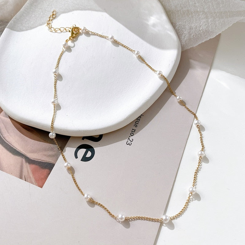 Chain Kpop Pearl Choker Necklace