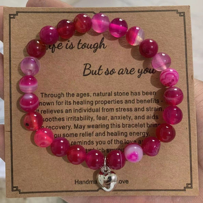 Pink Zebra Stone Love Beads Bracelet