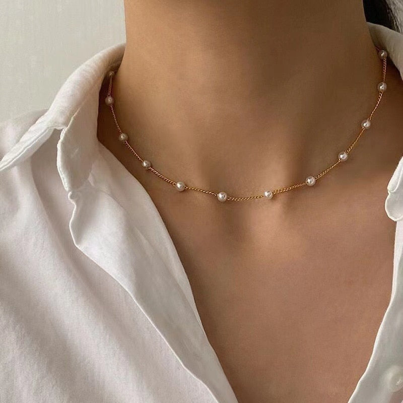 Chain Kpop Pearl Choker Necklace