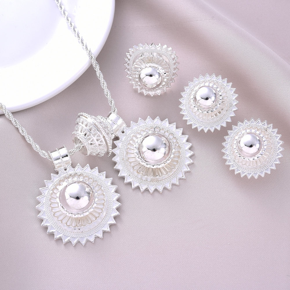 Silver Plated 2pcs pendant Necklace And Earring