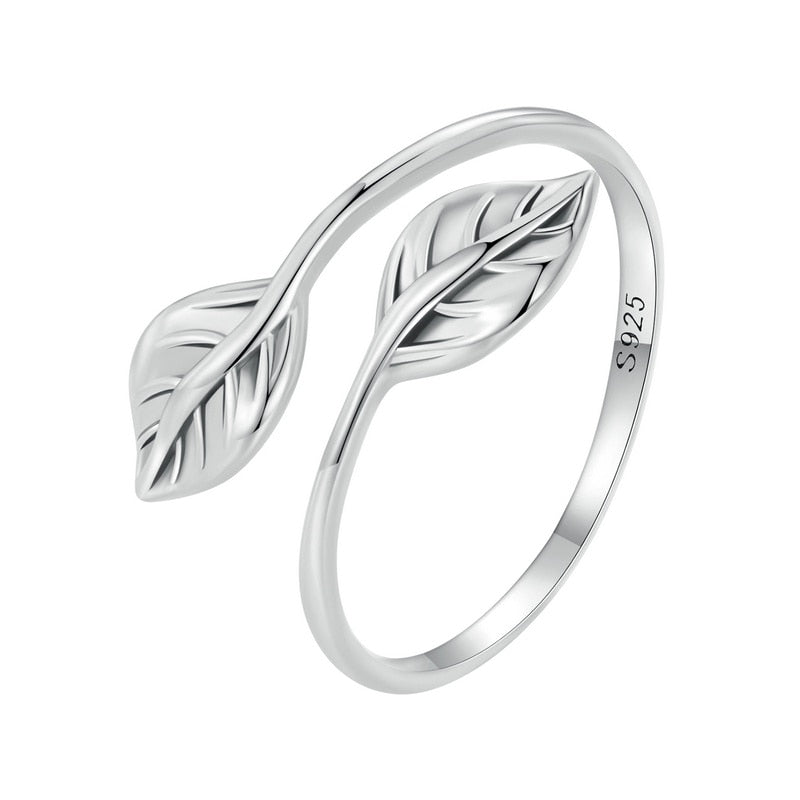 Adjustable Silver Leaf Opening Ring