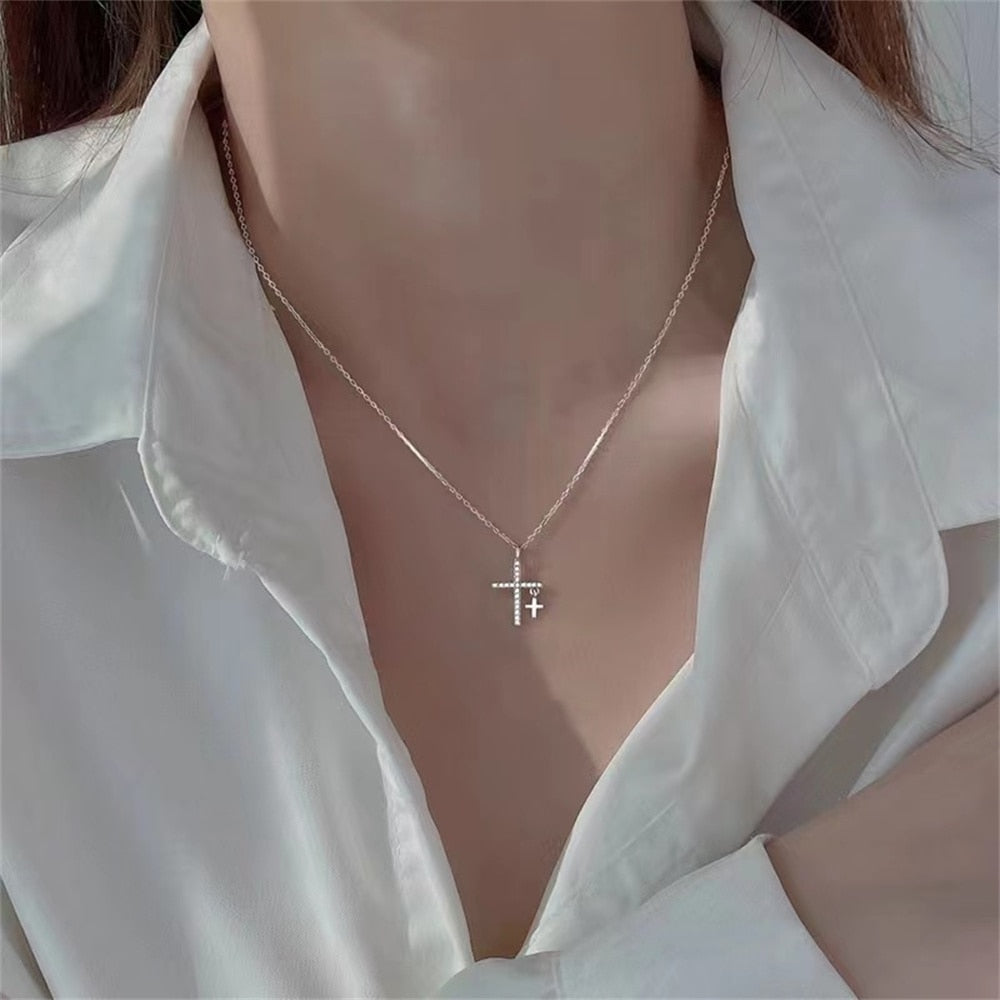 Vintage Double Cross Pendant Necklace