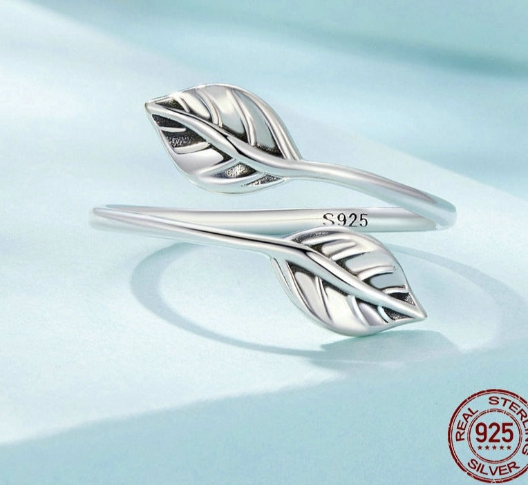 Adjustable Silver Leaf Opening Ring