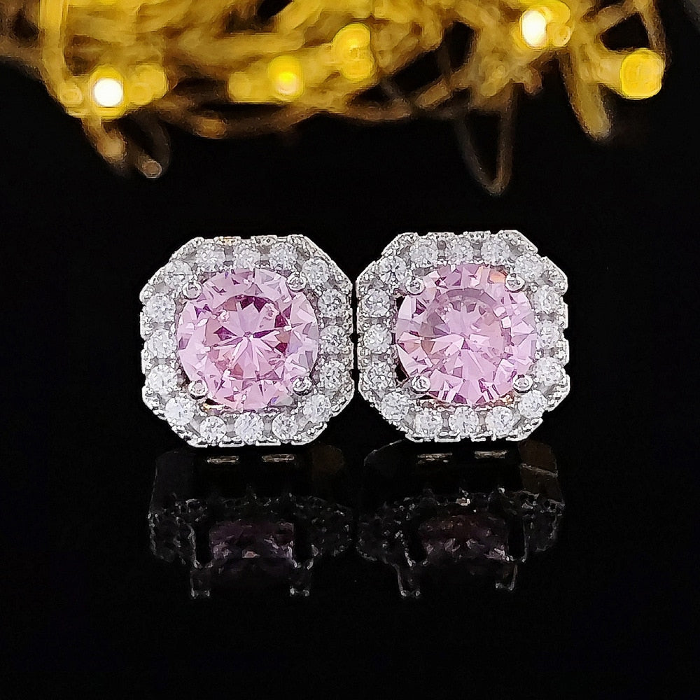 Tibetan  Pink Zircon Stud Earring Gift