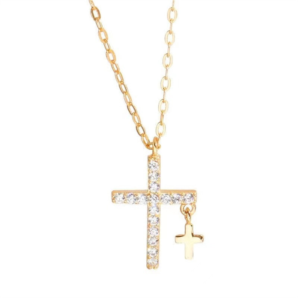 Vintage Double Cross Pendant Necklace