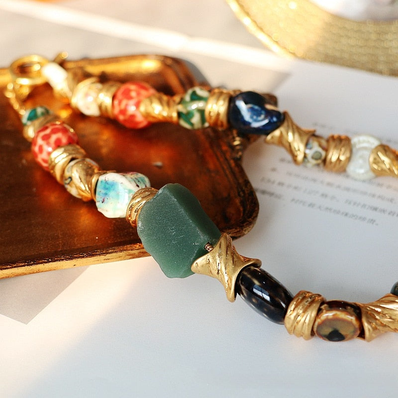 Jade irregular natural stone mosaic necklace