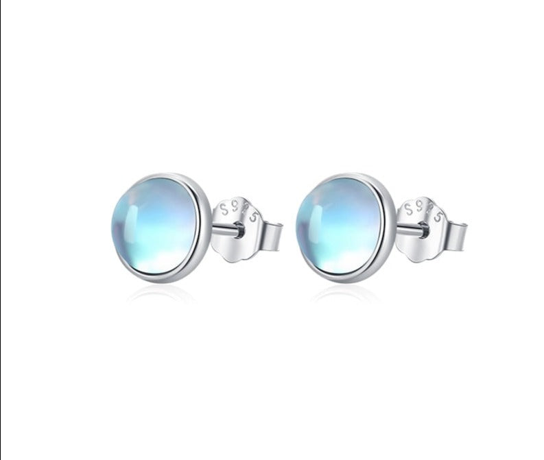 Platinum Plated Round Exquisite Moonstone Stud Earrings