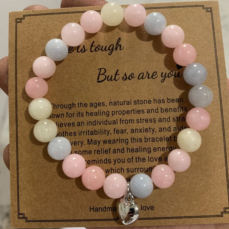 Pink Zebra Stone Love Beads Bracelet