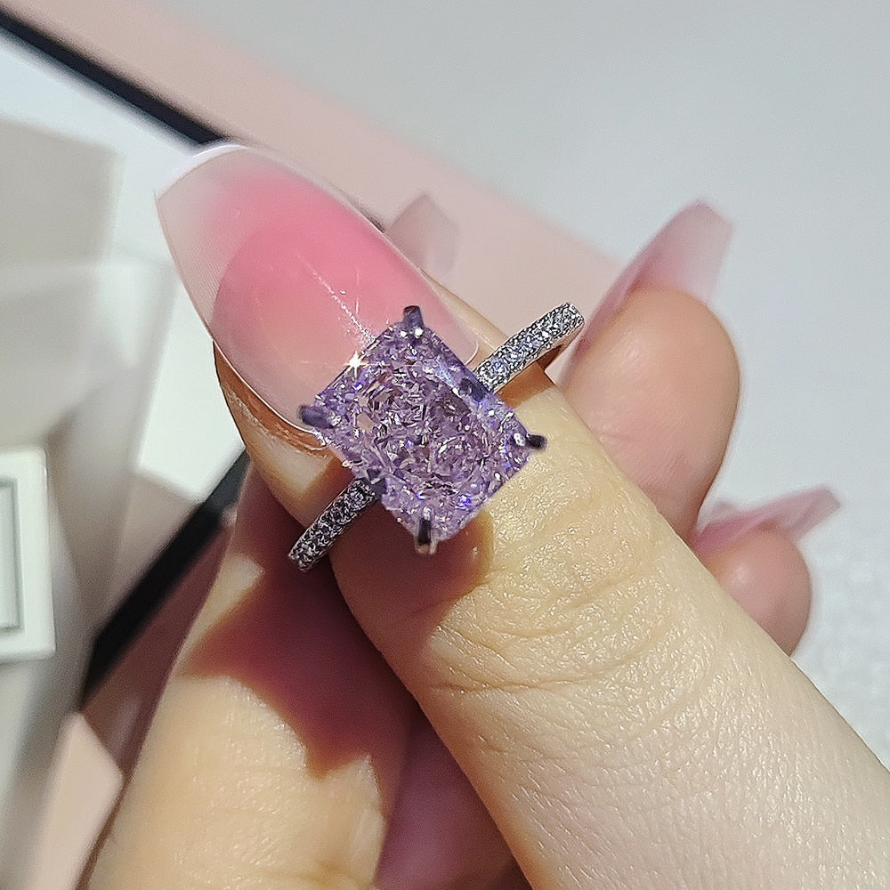 luxury pink ice cut silver ring