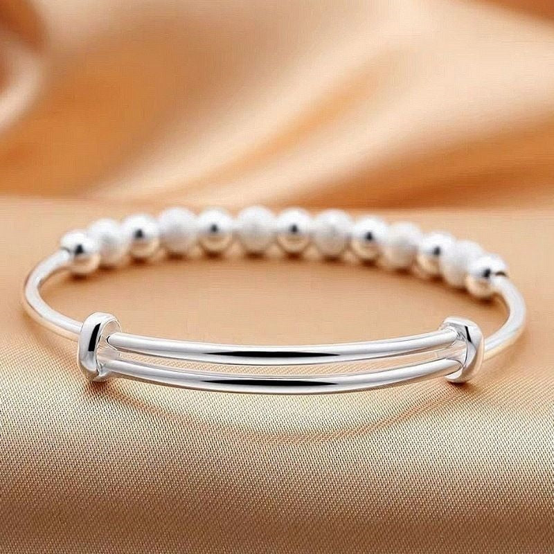 Silver Luxury Bead Bracelet With Adjustable Size