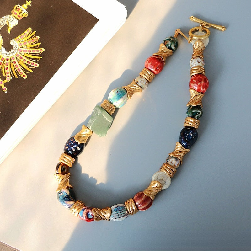 Jade irregular natural stone mosaic necklace