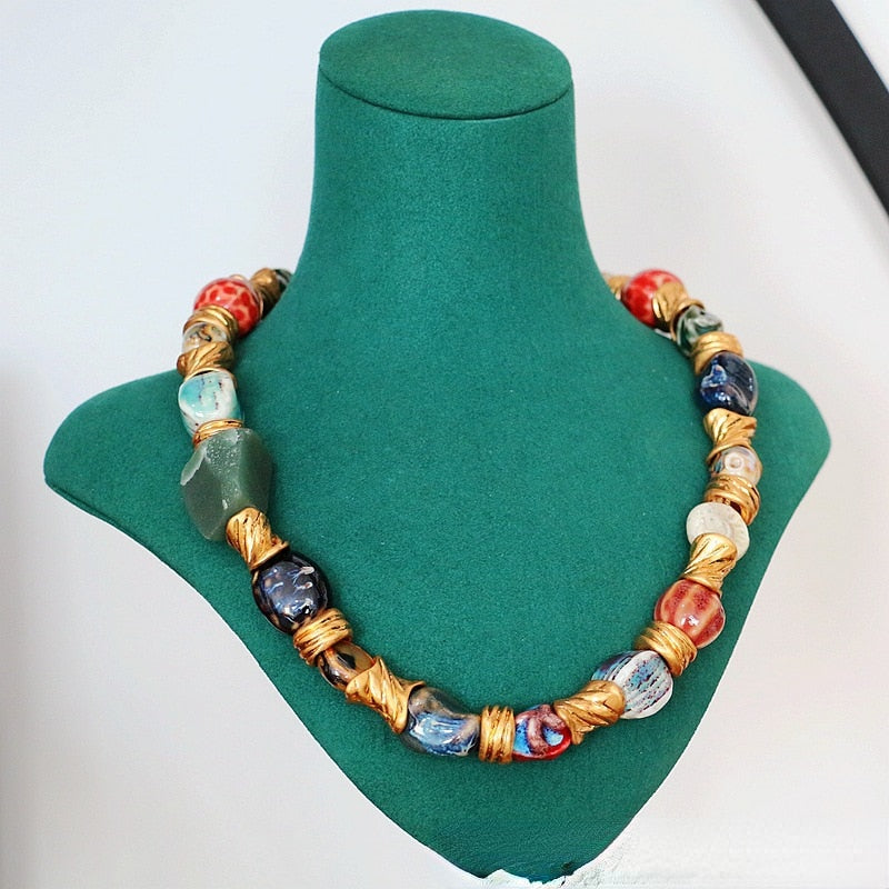 Jade irregular natural stone mosaic necklace