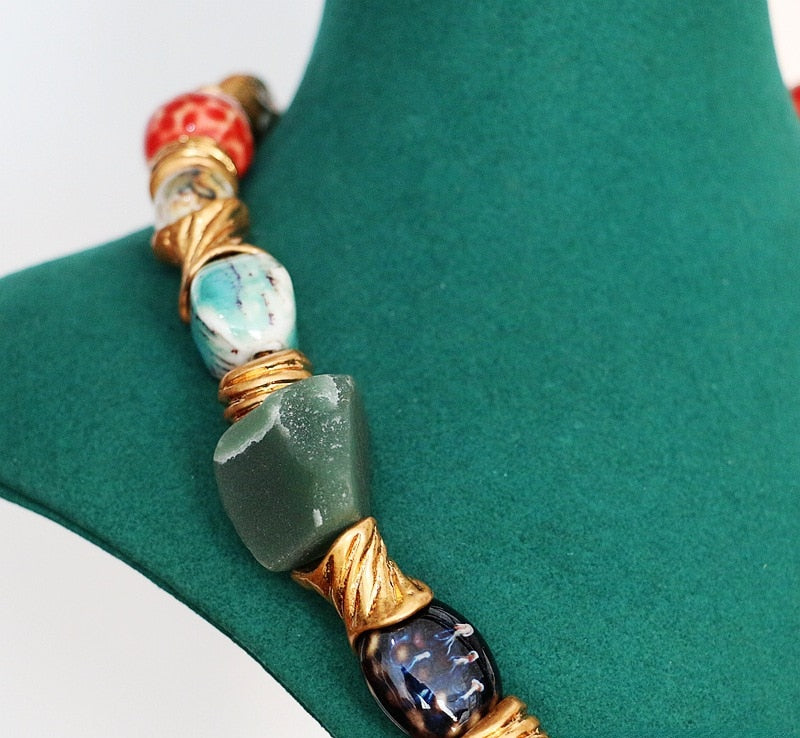 Jade irregular natural stone mosaic necklace