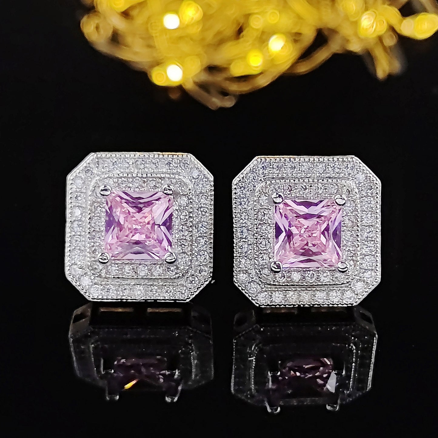 Tibetan  Pink Zircon Stud Earring Gift