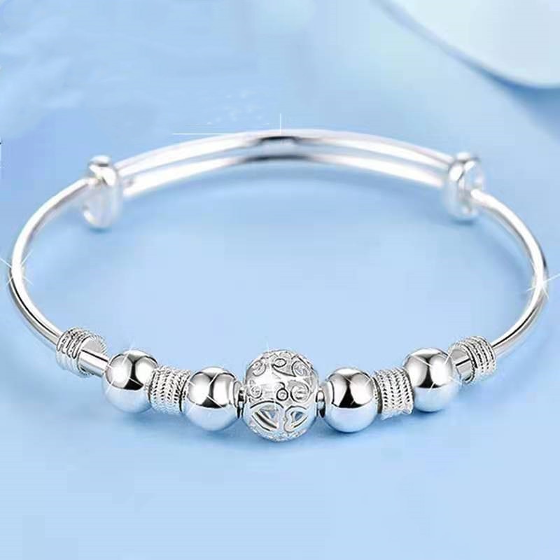 Silver Luxury Bead Bracelet With Adjustable Size