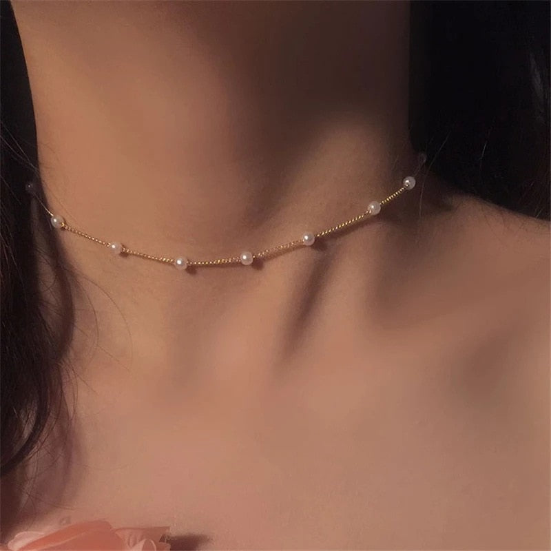 Chain Kpop Pearl Choker Necklace