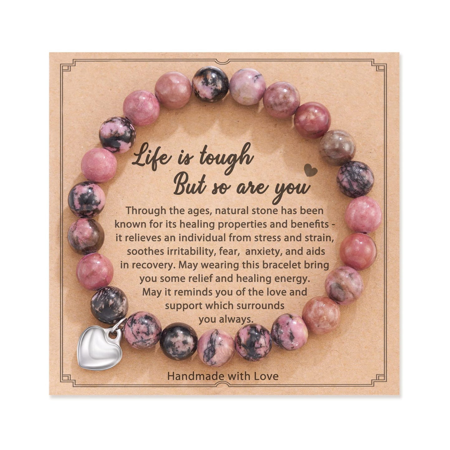 Pink Zebra Stone Love Beads Bracelet