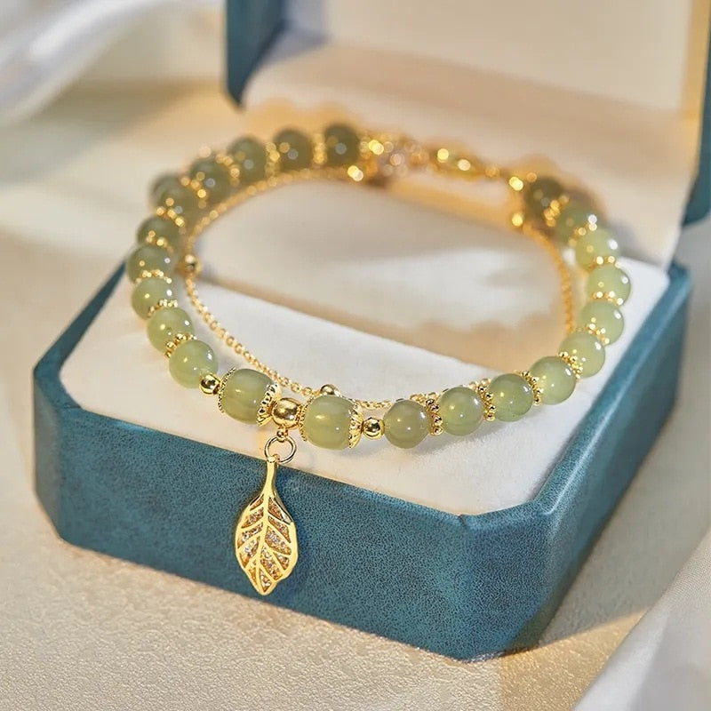 Gold Color Bracelet Leaves Double Layer Jewelry