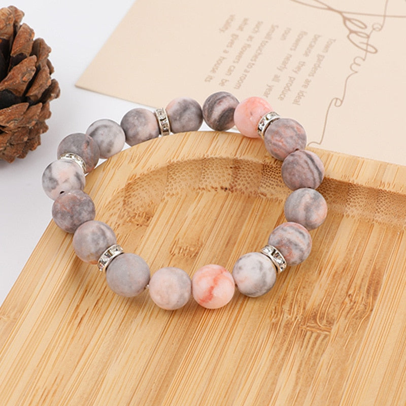 Pink Zebra Stone Love Beads Bracelet