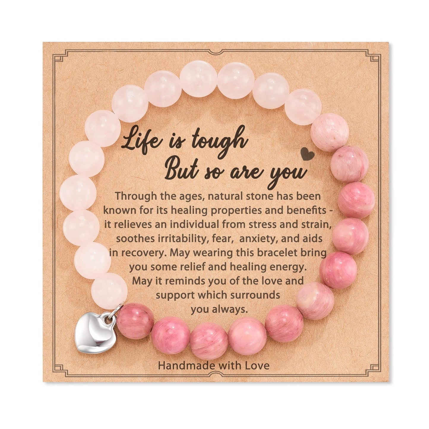 Pink Zebra Stone Love Beads Bracelet