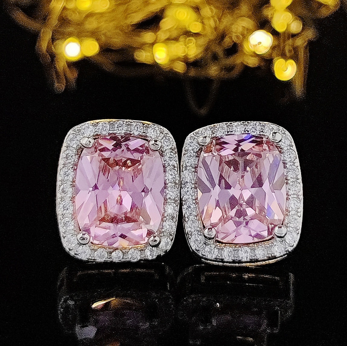 Tibetan  Pink Zircon Stud Earring Gift