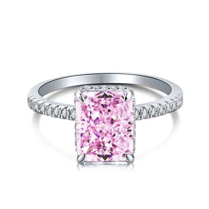 luxury pink ice cut silver ring