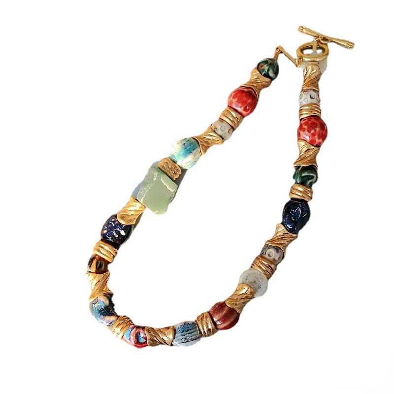 Jade irregular natural stone mosaic necklace