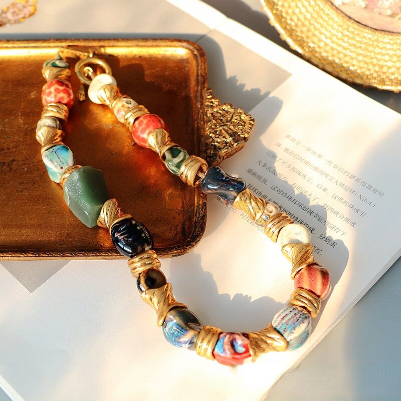 Jade irregular natural stone mosaic necklace