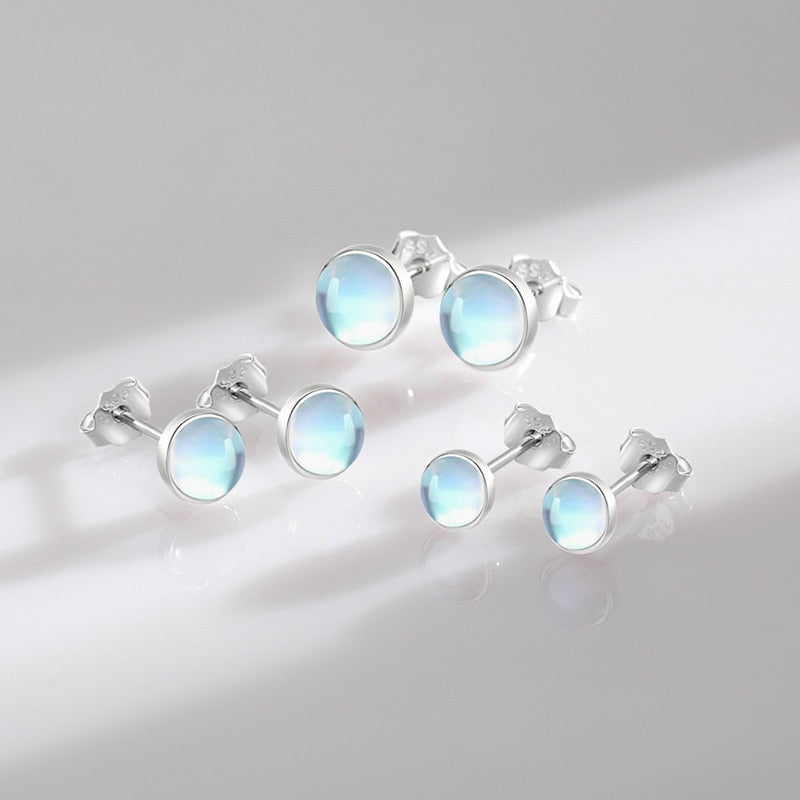 Platinum Plated Round Exquisite Moonstone Stud Earrings