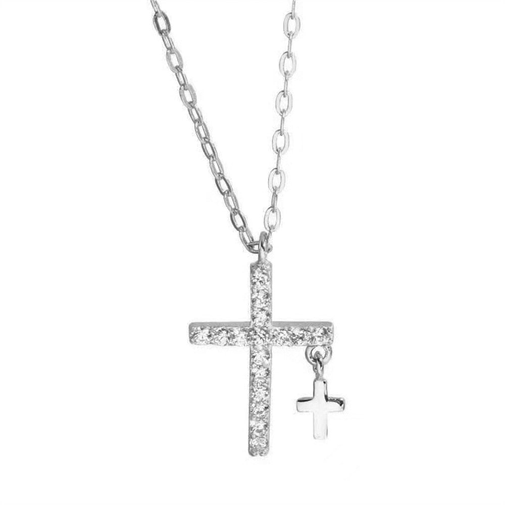 Vintage Double Cross Pendant Necklace