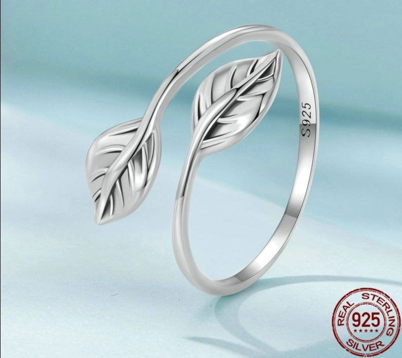 Adjustable Silver Leaf Opening Ring