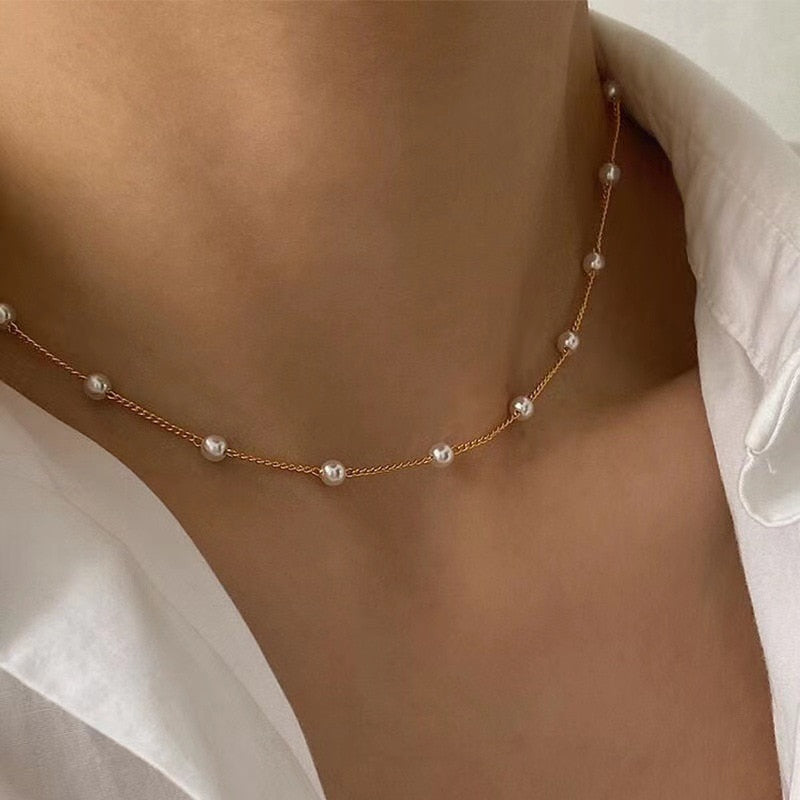 Chain Kpop Pearl Choker Necklace