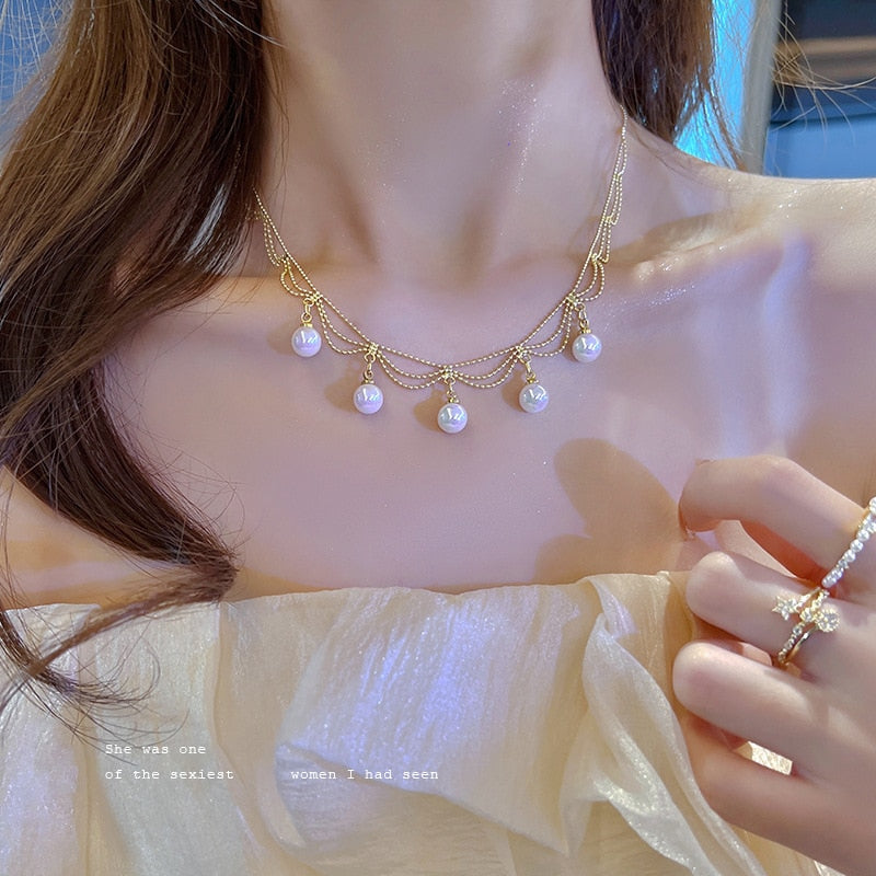 Chain Kpop Pearl Choker Necklace