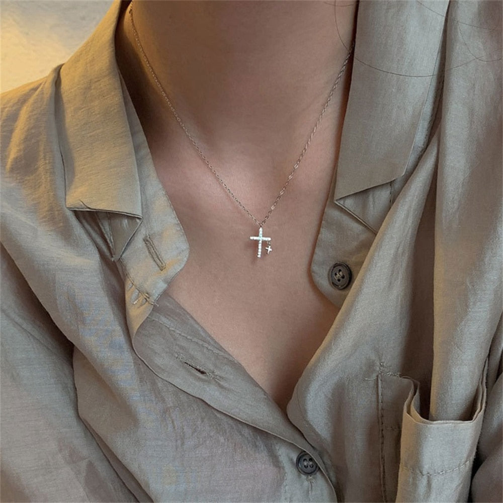 Vintage Double Cross Pendant Necklace