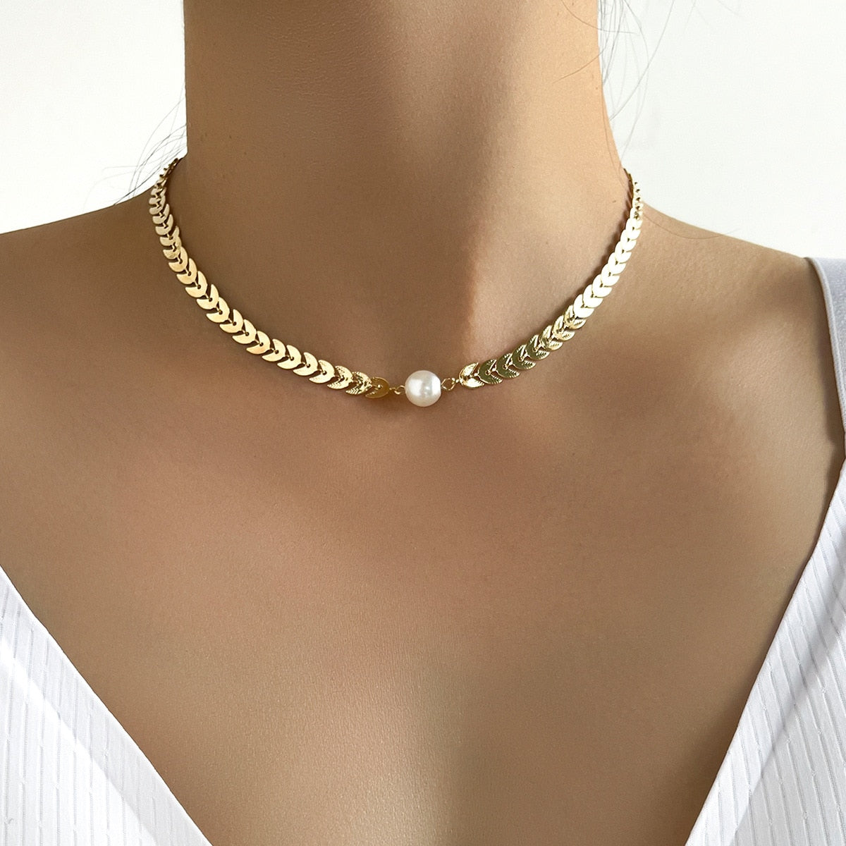 Chain Kpop Pearl Choker Necklace