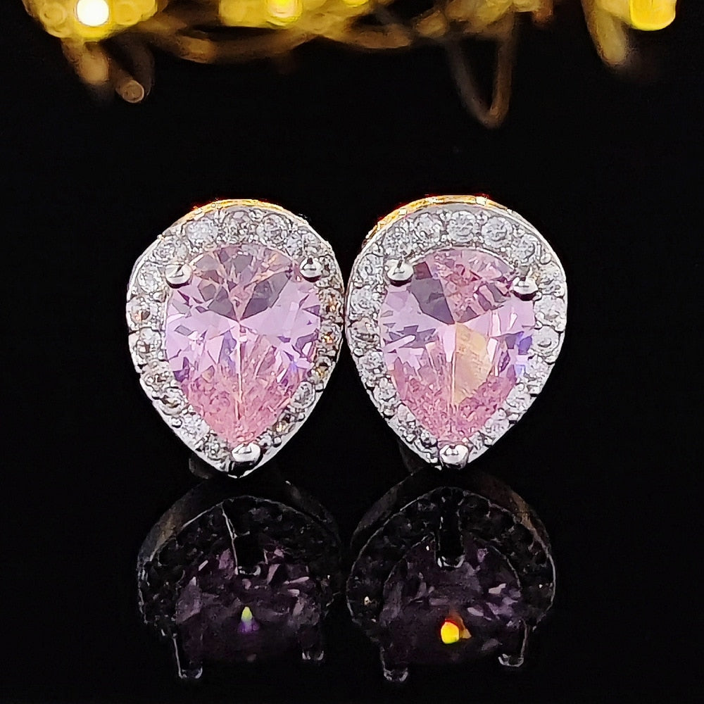 Tibetan  Pink Zircon Stud Earring Gift