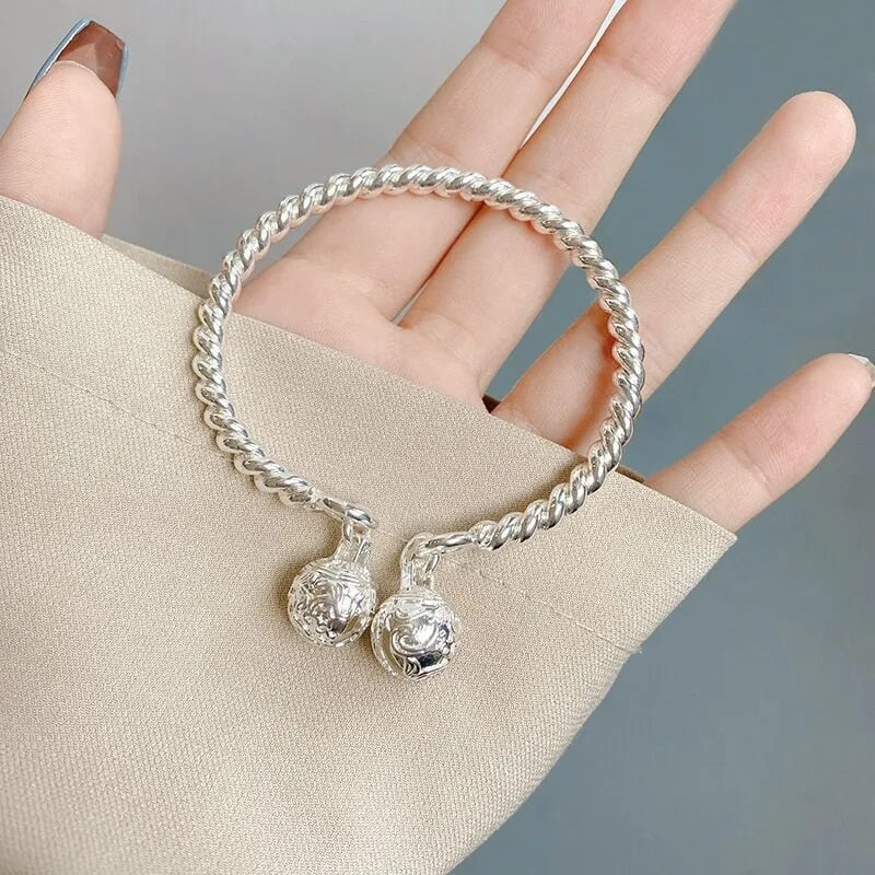 Silver Luxury Bead Bracelet With Adjustable Size