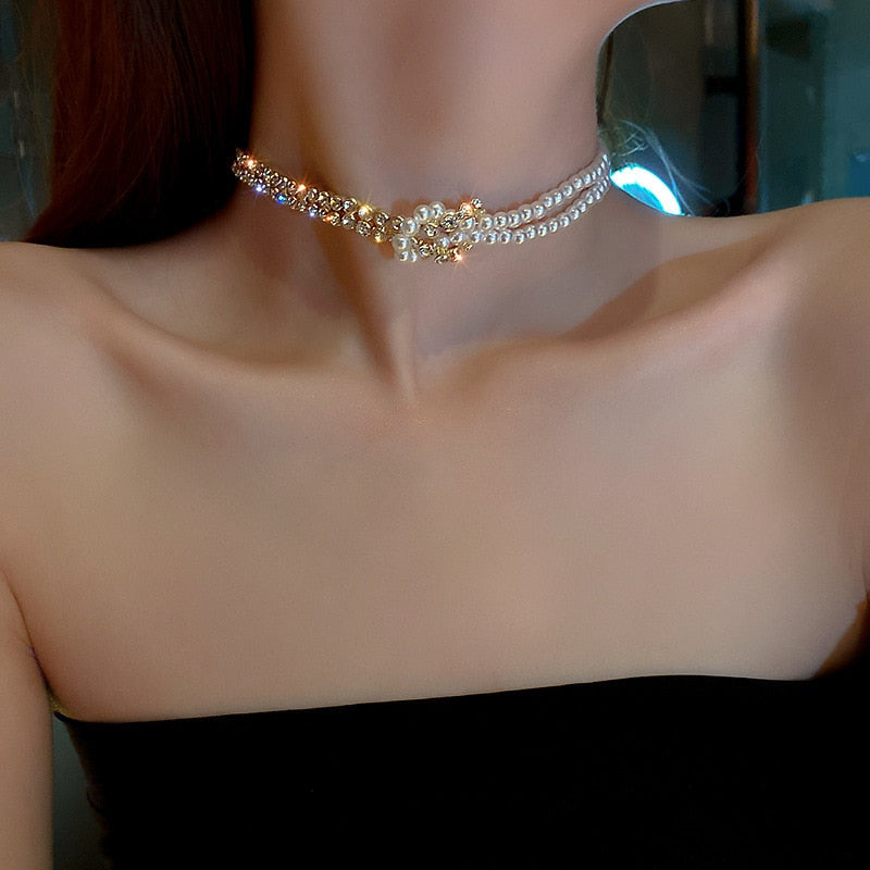 Chain Kpop Pearl Choker Necklace