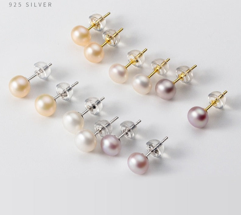 Multi-Color Natural Pearl  Anti-Allergy Stud Earring