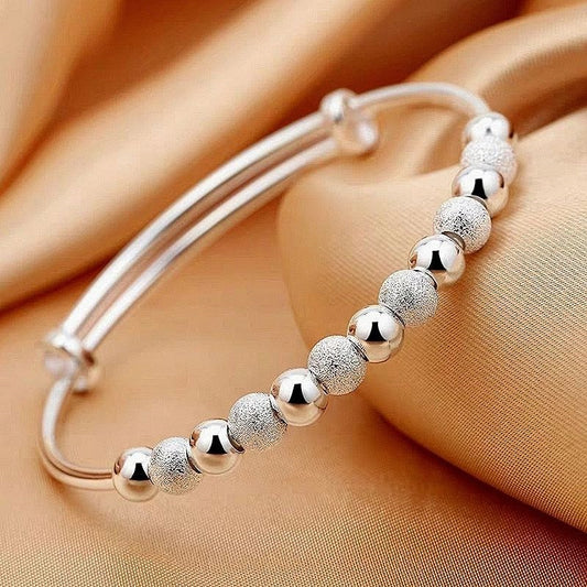 Silver Luxury Bead Bracelet With Adjustable Size