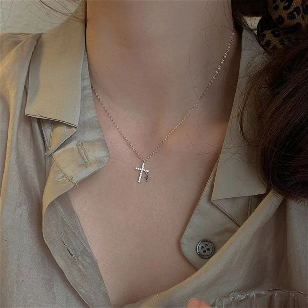 Vintage Double Cross Pendant Necklace