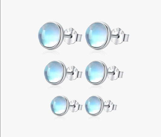 Platinum Plated Round Exquisite Moonstone Stud Earrings