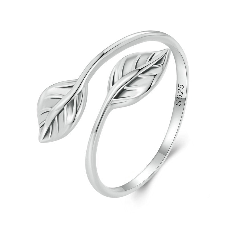 Adjustable Silver Leaf Opening Ring